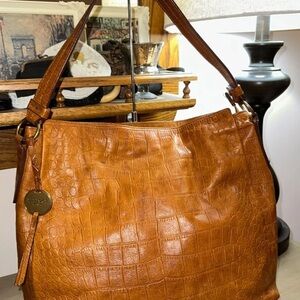 Margo Leather Tan Croc-Embossed Hobo Bag